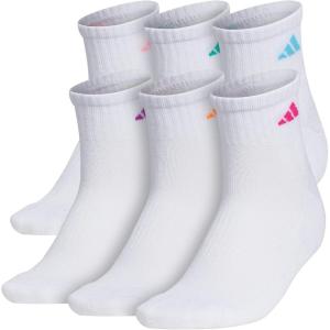 imageadidas Womens Ankle Socks Athletic Cushioned Quarter Fit 6Pack Durable Comfortable Cooling with CompressionWhiteShock PinkBright Cyan
