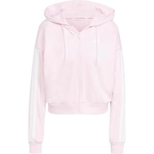 imageadidas Womens Essentials 3Stripes French Terry FullZip HoodieClear PinkWhite