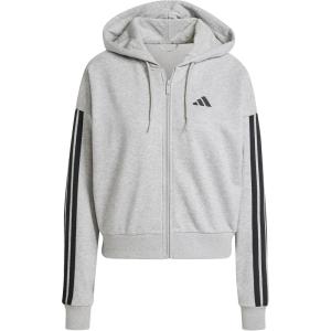 imageadidas Womens Essentials 3Stripes French Terry FullZip HoodieMedium Grey HeatherBlack