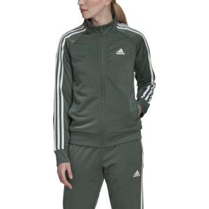 imageadidas Womens Essentials WarmUp Slim 3Stripes Track TopGreen OxideWhite