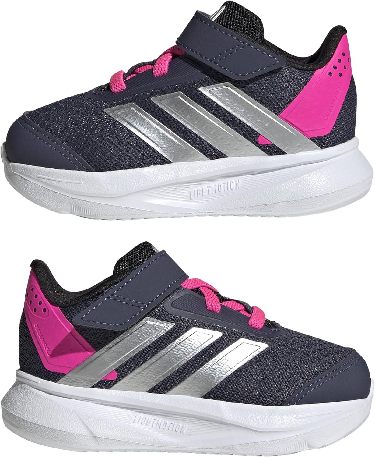 imageadidas UnisexBaby Duramo Sl Elastic Lace ampamp Strap Running SneakerShadow NavySilver MetallicLucid Pink