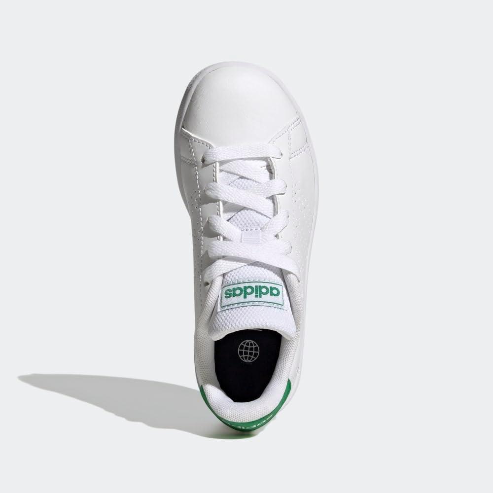 imageadidas UnisexChild Advantage Tennis ShoeFtwr WhiteGreenCore Black