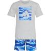 imageadidas Boys Short Sleeve Cotton Heather Tee Shirt and Aop Camo Short SetMedium Grey Heather