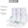 imageadidas Womens Superlite Quarter Socks 6Pack Durable Lightweight Athletic Breathable with Compression Arch SupportWhiteBlue BurstClear Onix Grey
