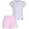imageadidas babygirls Cap Sleeve Heather Tee Shirt and Woven Short SetLight Grey Heather