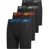 imageadidas Boys Youth Microfiber 4Pack Long Boxer BriefBlackLucid AquamarinePure Orange