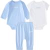 imageadidas babyboys 3piece Linear Logo Bodyshirt ampamp Pant SetBlue With White