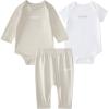 imageadidas babyboys 3piece Linear Logo Bodyshirt ampamp Pant SetTan With White
