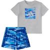imageadidas babyboys Short Sleeve Cotton Heather Tee Shirt and Aop Camo Short SetMedium Grey Heather