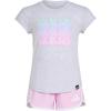 imageadidas babygirls Cap Sleeve Heather Tee Shirt and Woven Short SetLight Grey Heather