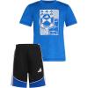 imageadidas boys Short Sleeve Melange Tee Shirt and Colorblock 3stripe Short SetTeam Royal Blue