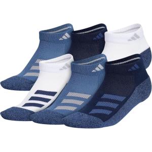 imageadidas Low Cut Ankle Socks for Boys and Girls Youth 6Pack Athletic Cushioned and ComfortableWhiteCollegiate NavyWonder Steel BlueStripe