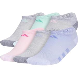 imageadidas Show Socks for Boys and Girls 6Pack Athletic Cushioned Low Profile Below AnkleCool Light HeatherGreySemi Flash Aqua BlueGirls