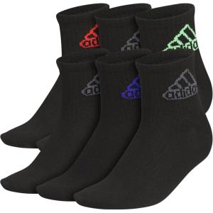 imageadidas Unisex Kids Quarter Ankle Socks for Boys and Girls Youth 6Pack Superlite Breathable and LightweightBlackBright RedSemi Flash GreenClassic