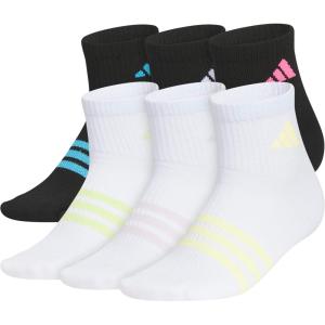 imageadidas Unisex Kids Quarter Ankle Socks for Boys and Girls Youth 6Pack Superlite Breathable and LightweightBlackLucid AquamarineWhiteGirls