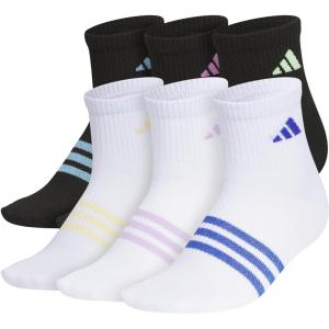 imageadidas Unisex Kids Quarter Ankle Socks for Boys and Girls Youth 6Pack Superlite Breathable and LightweightBlackWhiteSemi Blue BurstGirls