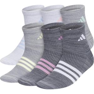 imageadidas Unisex Kids Quarter Ankle Socks for Boys and Girls Youth 6Pack Superlite Breathable and LightweightBlue SparkSemi Pink SparkClear Mint GreenGirls