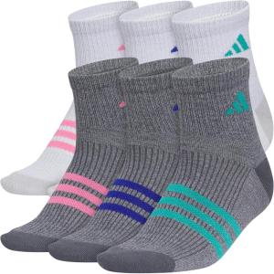 imageadidas Unisex Kids Quarter Ankle Socks for Boys and Girls Youth 6Pack Superlite Breathable and LightweightWhiteClear Onix GreyPink FusionGirls