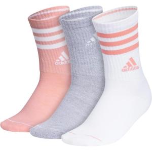 imageadidas Womens Crew Socks with Arch Compression 3Pack Comfortable SweatWicking Stylish 3StripeSemi Pink SparkGreyWhite