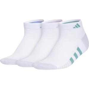 imageadidas Womens Cushioned Low Cut Socks with Arch Compression 3 PairsWhiteBlue FusionPowder Teal Green