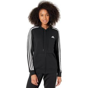 imageadidas Womens Essentials Fleece 3Stripes FullZip HoodieBlackWhite