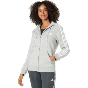 imageadidas Womens Essentials Fleece 3Stripes FullZip HoodieMedium Grey HeatherWhite