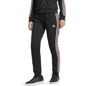 imageadidas Womens Essentials Warmup Slim Tapered 3Stripes Track PantsBlackSemi Pink Spark