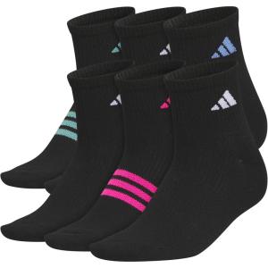 imageadidas Womens Superlite Quarter Socks 6Pack Durable Lightweight Athletic Breathable with Compression Arch SupportBlackPowder Teal GreenBlue Fusion