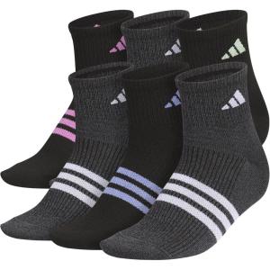 imageadidas Womens Superlite Quarter Socks 6Pack Durable Lightweight Athletic Breathable with Compression Arch SupportBlackPulse Lilac PurpleWhite