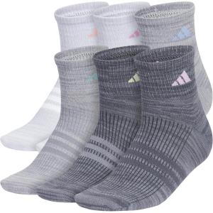 imageadidas Womens Superlite Quarter Socks 6Pack Durable Lightweight Athletic Breathable with Compression Arch SupportClear Onix GreySemi Pink SparkPreloved Purple