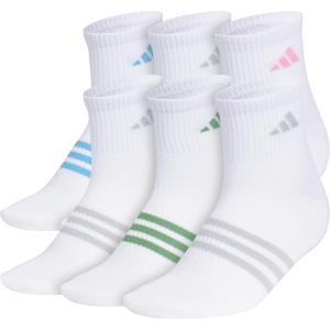 imageadidas Womens Superlite Quarter Socks 6Pack Durable Lightweight Athletic Breathable with Compression Arch SupportWhiteBlue BurstClear Onix Grey