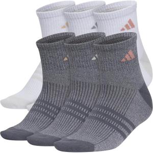 imageadidas Womens Superlite Quarter Socks 6Pack Durable Lightweight Athletic Breathable with Compression Arch SupportWhiteClear Onix GreyWarm Clay Pink