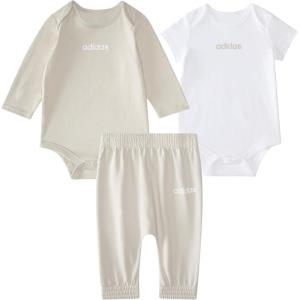 imageadidas babyboys 3piece Linear Logo Bodyshirt ampamp Pant SetTan With White