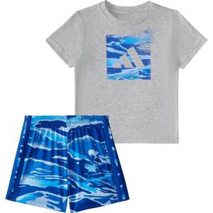 imageadidas babyboys Short Sleeve Cotton Heather Tee Shirt and Aop Camo Short SetMedium Grey Heather