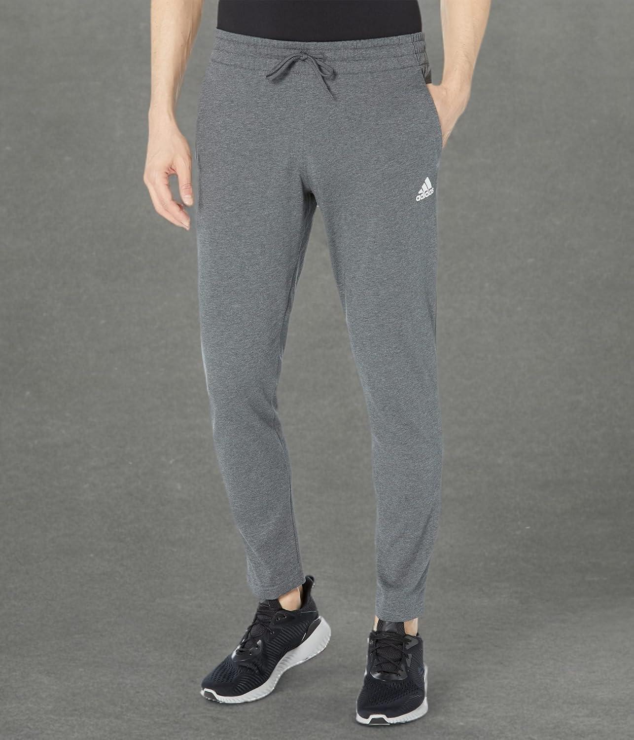 imageadidas Mens Essentials Single Jersey Tapered Open Hem PantsDark Grey Heather