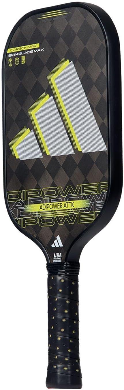 imageAdidas Adipower Pickleball Paddle 24k Aluminized Carbon3k Carbon SurfaceClassic Multilayer ConstructionHD Polypropylene Honeycomb CoreFeaturing SpinbladeUSAPA Approved2024 Adipower ATTK BlackYellow