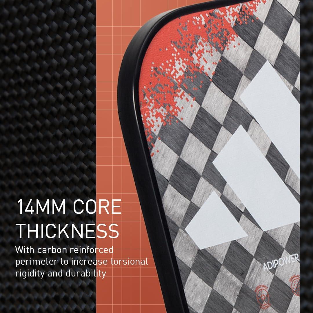 imageAdidas Adipower Pickleball Paddle 24k Aluminized Carbon3k Carbon SurfaceClassic Multilayer ConstructionHD Polypropylene Honeycomb CoreFeaturing SpinbladeUSAPA Approved2023 Adipower CTRL Orange
