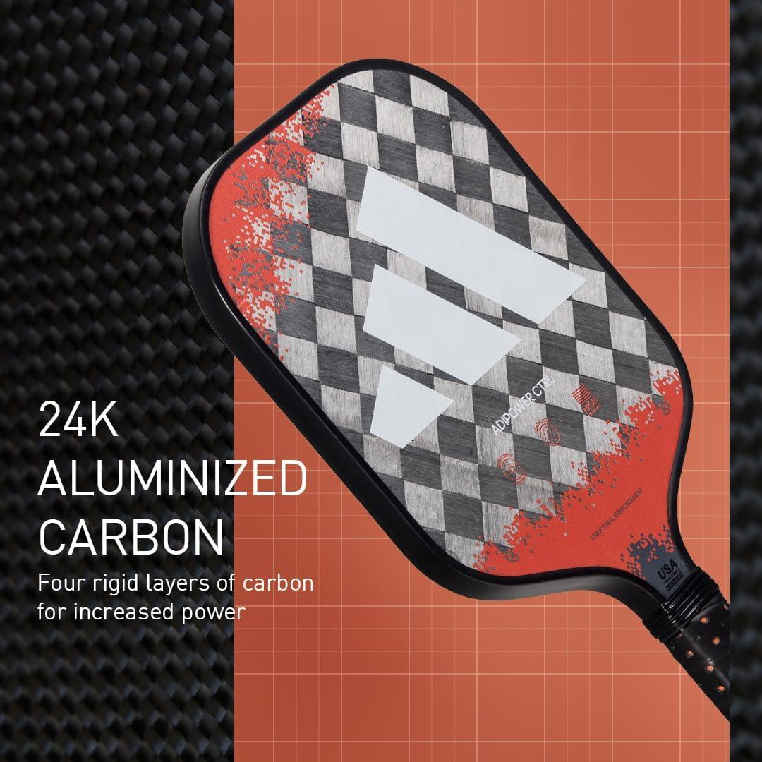 imageAdidas Adipower Pickleball Paddle 24k Aluminized Carbon3k Carbon SurfaceClassic Multilayer ConstructionHD Polypropylene Honeycomb CoreFeaturing SpinbladeUSAPA Approved2023 Adipower CTRL Orange