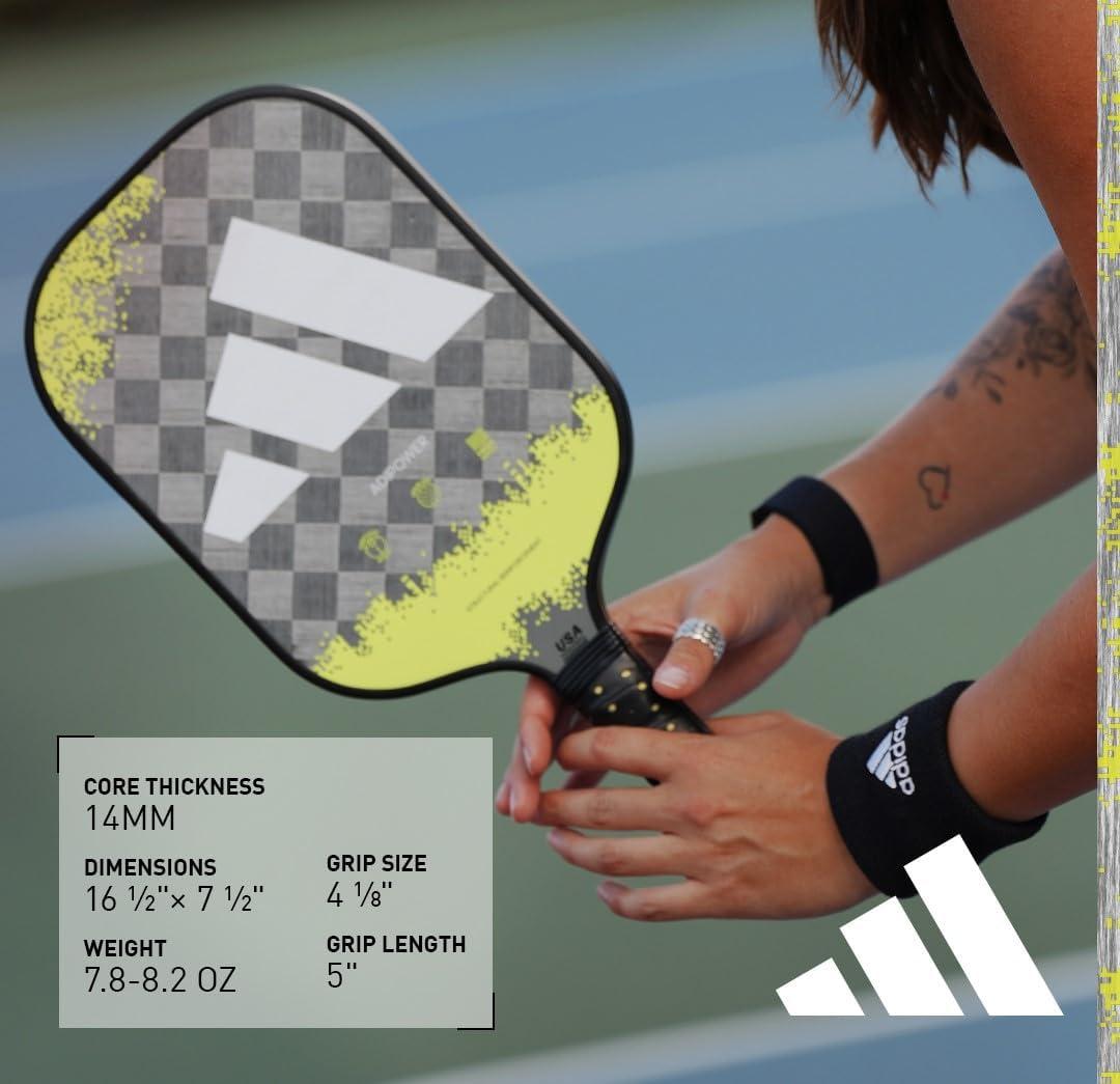 imageAdidas Adipower Pickleball Paddle 24k Aluminized Carbon3k Carbon SurfaceClassic Multilayer ConstructionHD Polypropylene Honeycomb CoreFeaturing SpinbladeUSAPA Approved2023 Adipower ATTK Lime