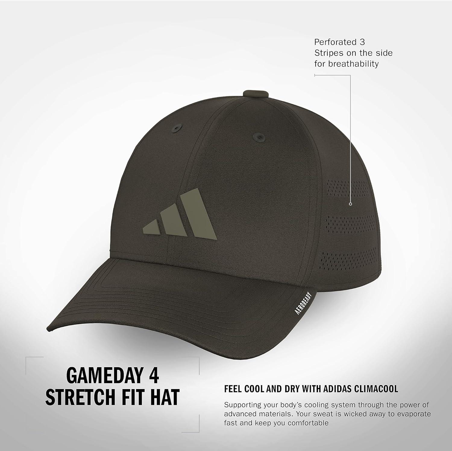imageadidas Mens Gameday Stretch Fit Baseball CapShadow Olive GreenOlive Strata Green
