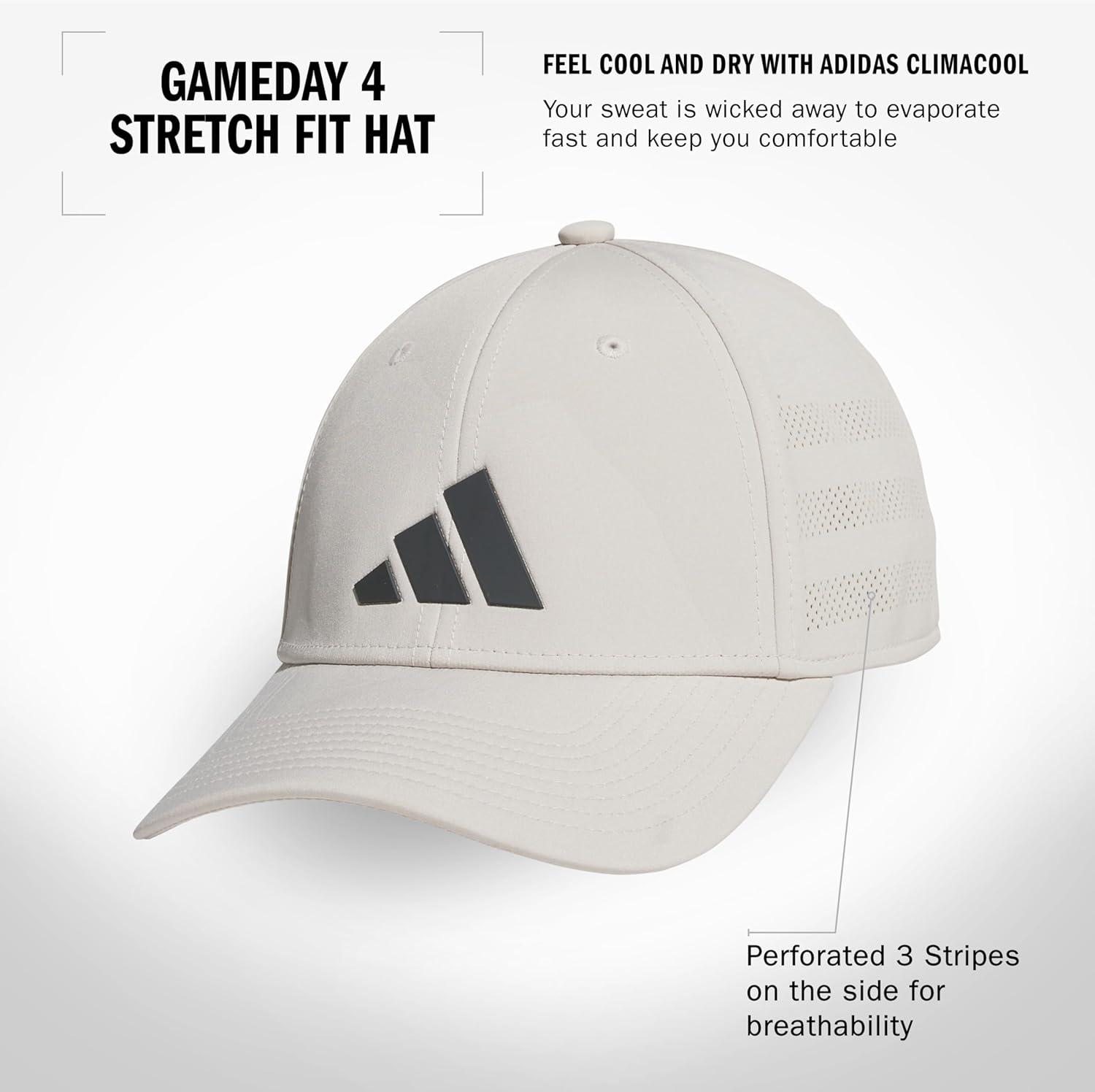 imageadidas Mens Gameday Stretch Fit Baseball CapWonder Alumina GreyGrey Six