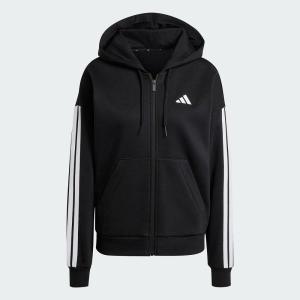 imageadidas Womens Essentials 3Stripes Fleece FullZip HoodieBlackWhite