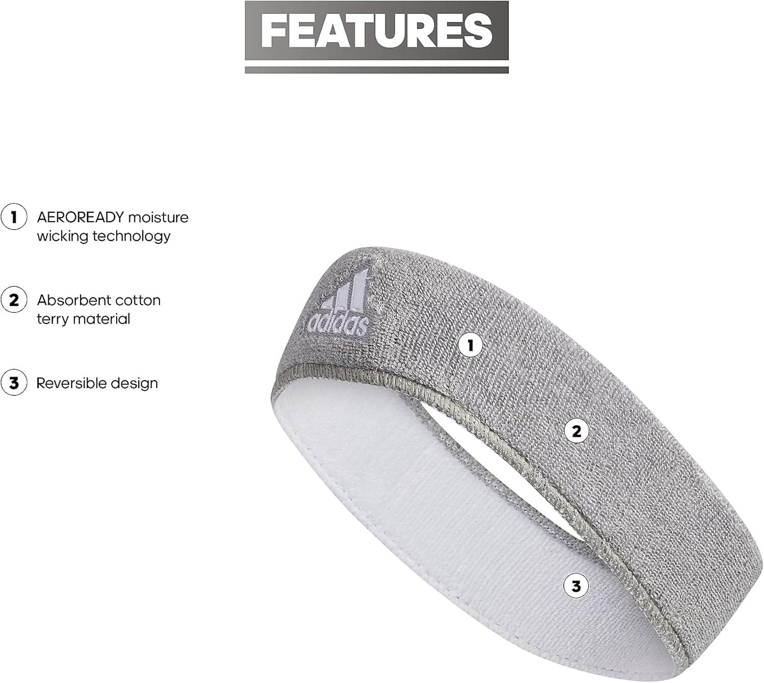 imageAdidas UnisexAdult Interval Reversible Elastic Sweat Headband for Men and Women DiscontinuedHeather Light GreyWhite