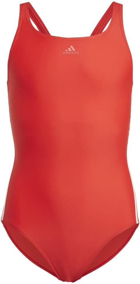 imageadidas Girls Classic 3Stripes SwimsuitVivid RedWhite