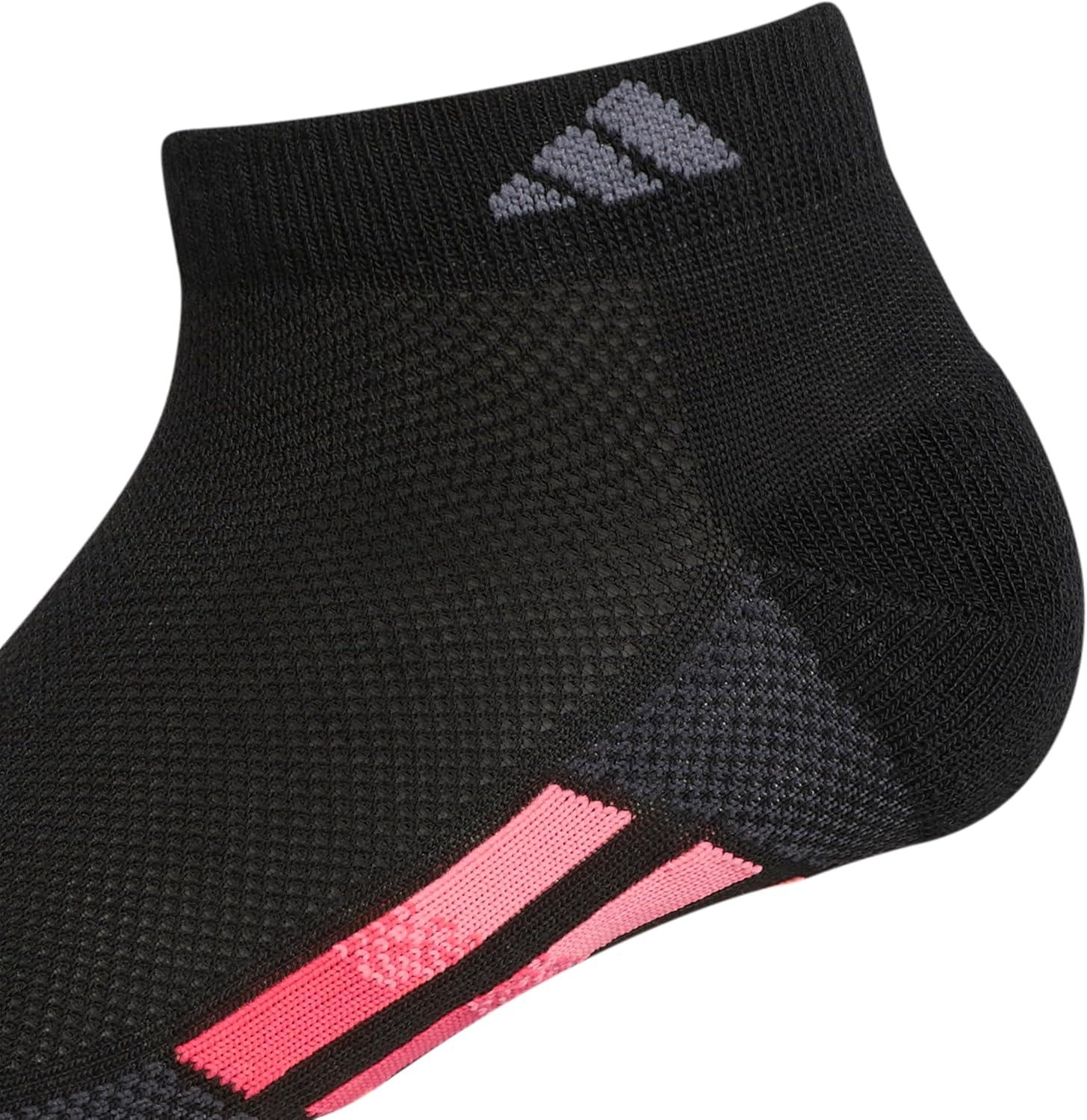 imageadidas Womens Superlite Stripe 30 Low Cut Socks 3Pair Athletic Fit with Arch CompressionBlackSemi Turbo PinkSemi Mint Rush Green