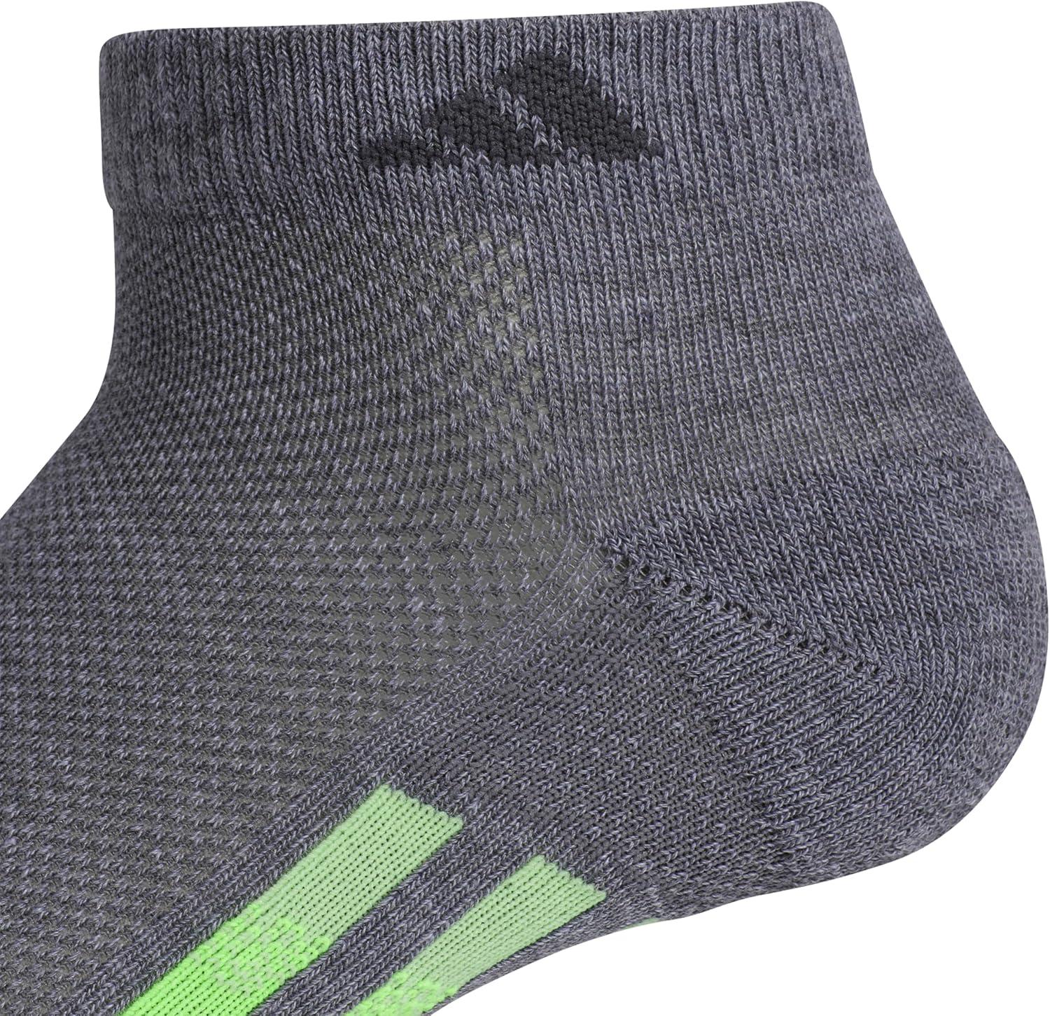 imageadidas Womens Superlite Stripe 30 Low Cut Socks 3Pair Athletic Fit with Arch CompressionHeather GreyGreen SparkOrange Tint