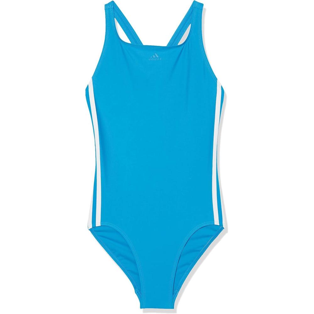 imageadidas Girls Classic 3Stripes SwimsuitHigh BlueWhite