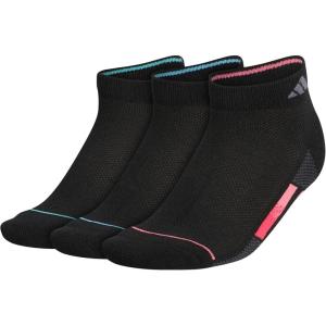 imageadidas Womens Superlite Stripe 30 Low Cut Socks 3Pair Athletic Fit with Arch CompressionBlackSemi Turbo PinkSemi Mint Rush Green