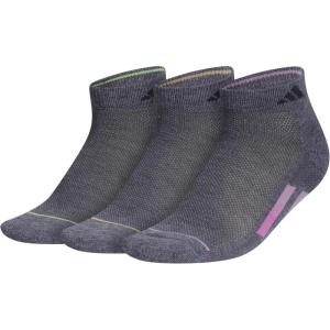 imageadidas Womens Superlite Stripe 30 Low Cut Socks 3Pair Athletic Fit with Arch CompressionHeather GreyGreen SparkOrange Tint