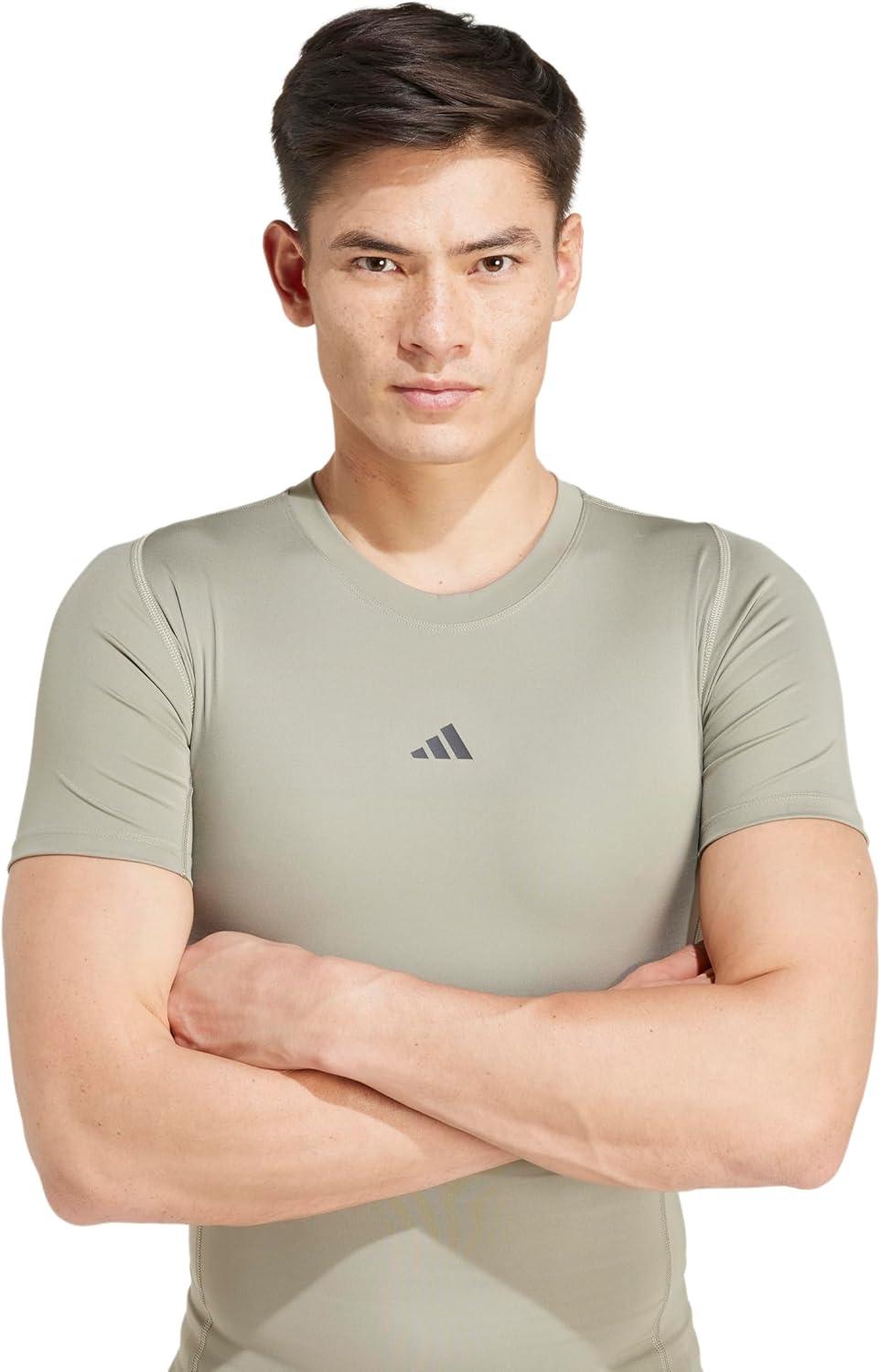 imageadidas Mens Techfit Compression Training TShirtSilver Pebble